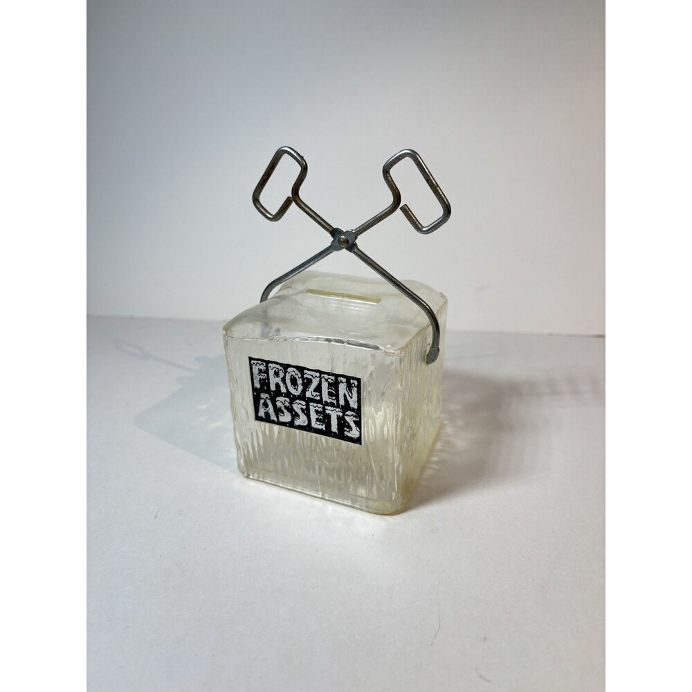 Vintage Frozen Assets Ice Cube Block Tong Victor Goldman Hong Kong Coin Bank GUC
